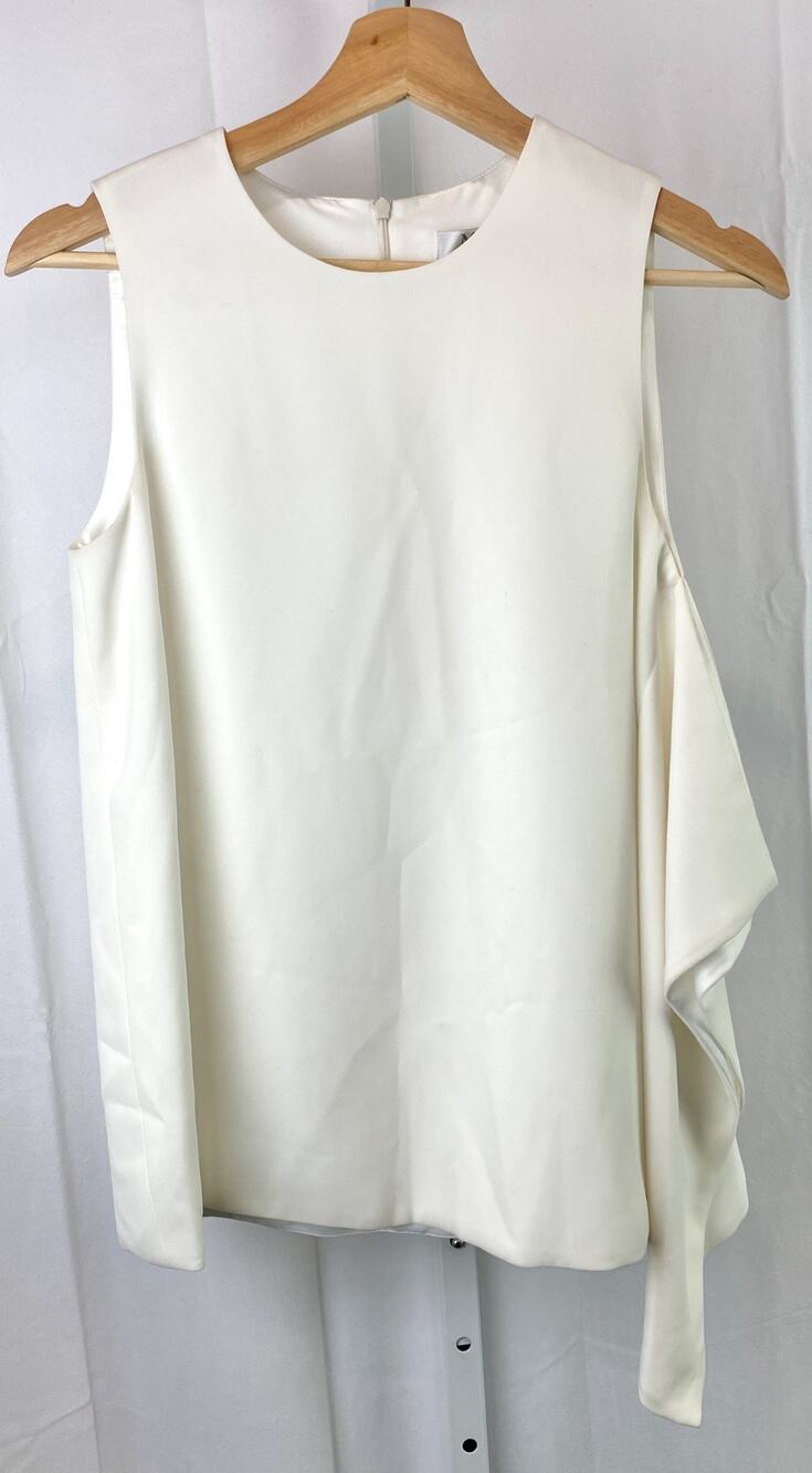 MAX MARA Estimated XS S Italy Caldeo Side Ruffle Top Sleeveless Asymmetric White
